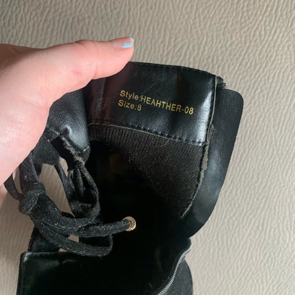 Black Suede Heeled Booties - Picture 3 of 6